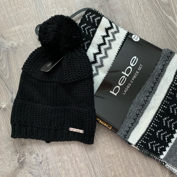 BEBE Rhinestone Scarf and Hat Set - Picture 2 of 5